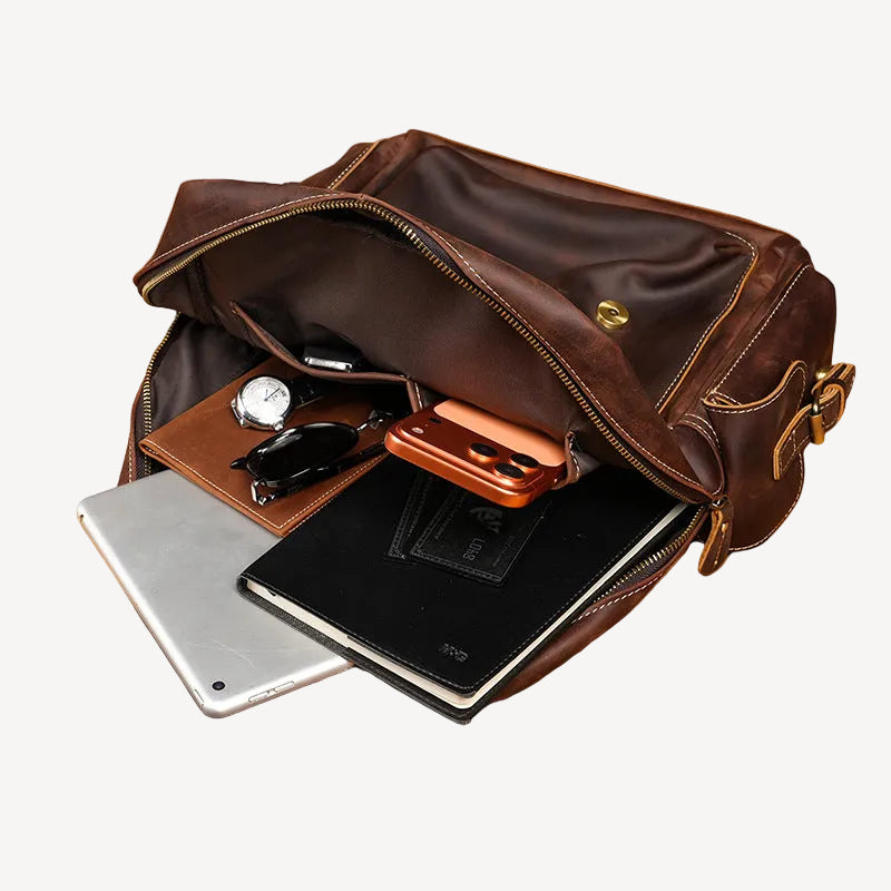 Beacon Leather Flap Backpack, detail view