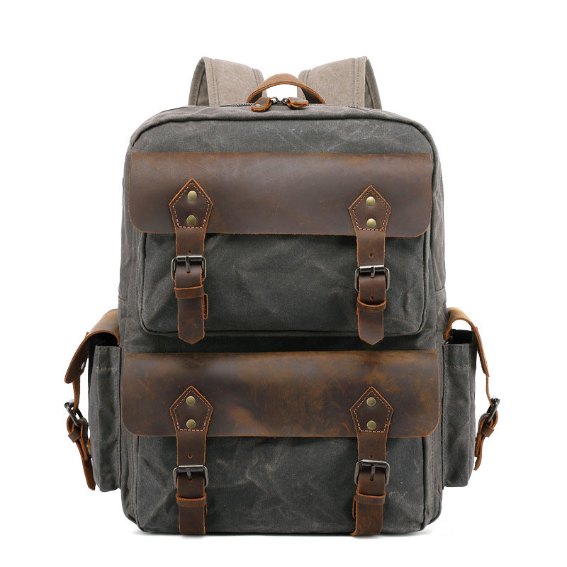 Kelso Waxed Canvas Backpack in army green waxed canvas — Khal Gold