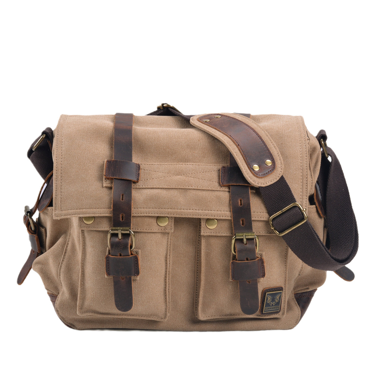 Fairfax Canvas Messenger in khaki cotton canvas — Khal Gold