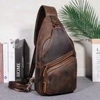 Ranger Leather Sling Bag in cowhide, front view showing the zipped main compartment — Khal Gold