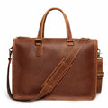 Retro brown crazy horse leather briefcase, front view