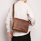 Courier Leather Messenger in crazy horse leather, detail view
