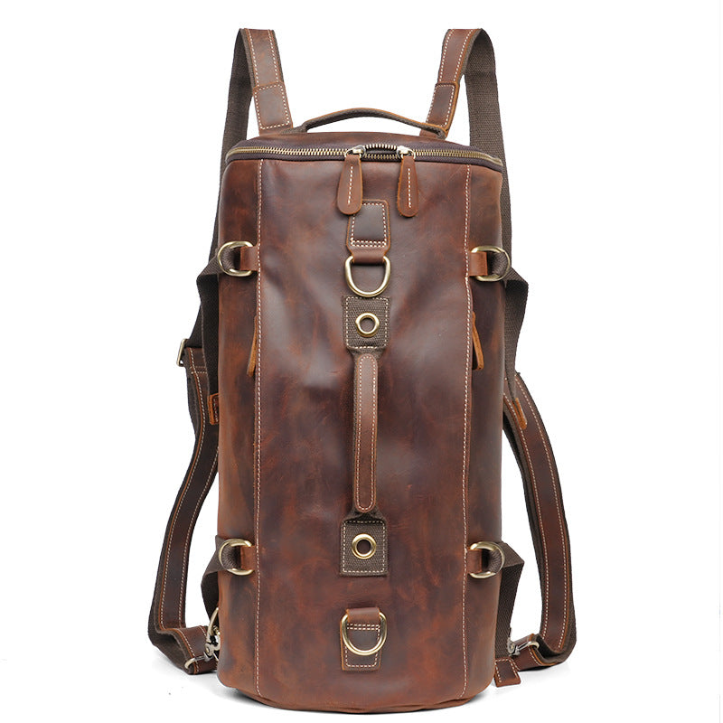 Drayton Leather Barrel Backpack in brown leather — Khal Gold
