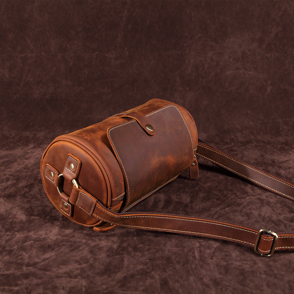 Dispatch Leather Cylinder Bag in brown leather — Khal Gold