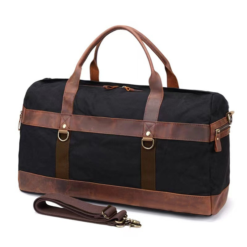 Interior of canvas duffel showing main compartment and slip pockets