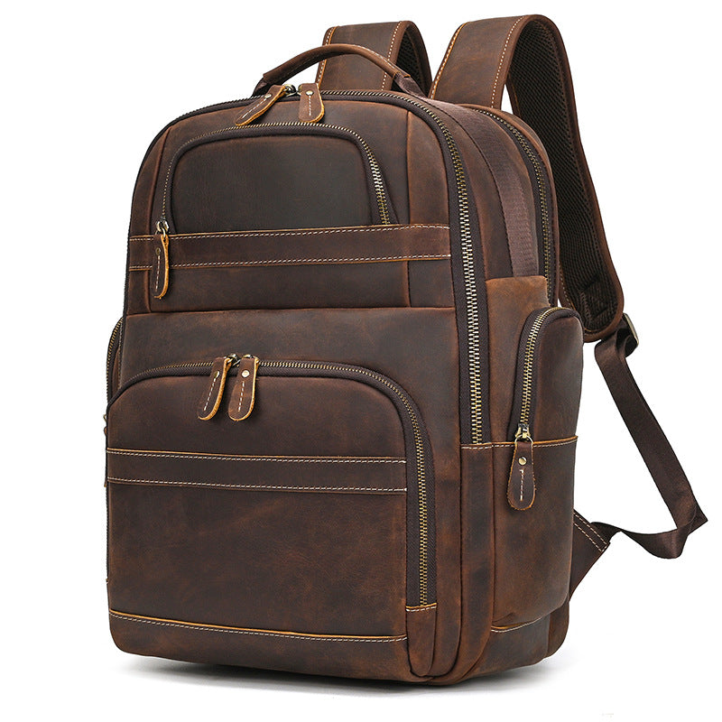 Nomad Leather Travel Backpack in brown leather, alternative view