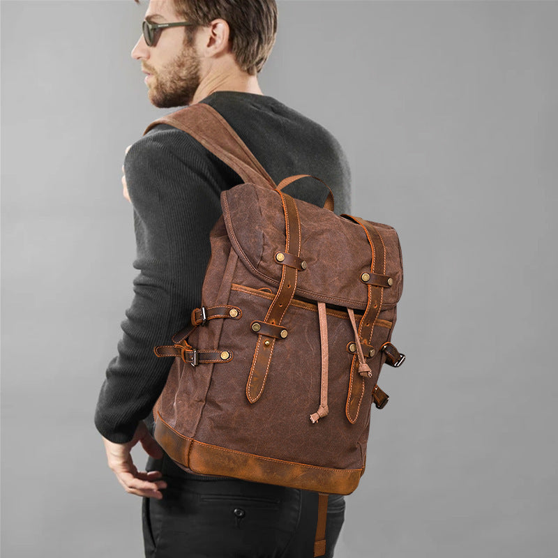 Highland Waxed Canvas Rucksack in waxed canvas, detail view