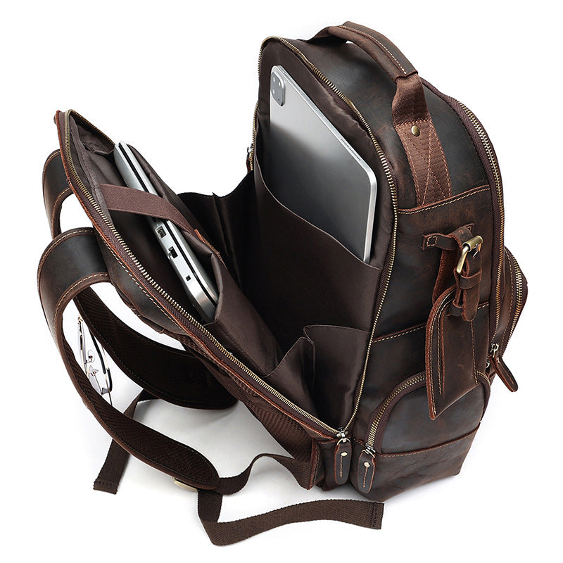 Warwick Leather Backpack in crazy horse leather, detail view