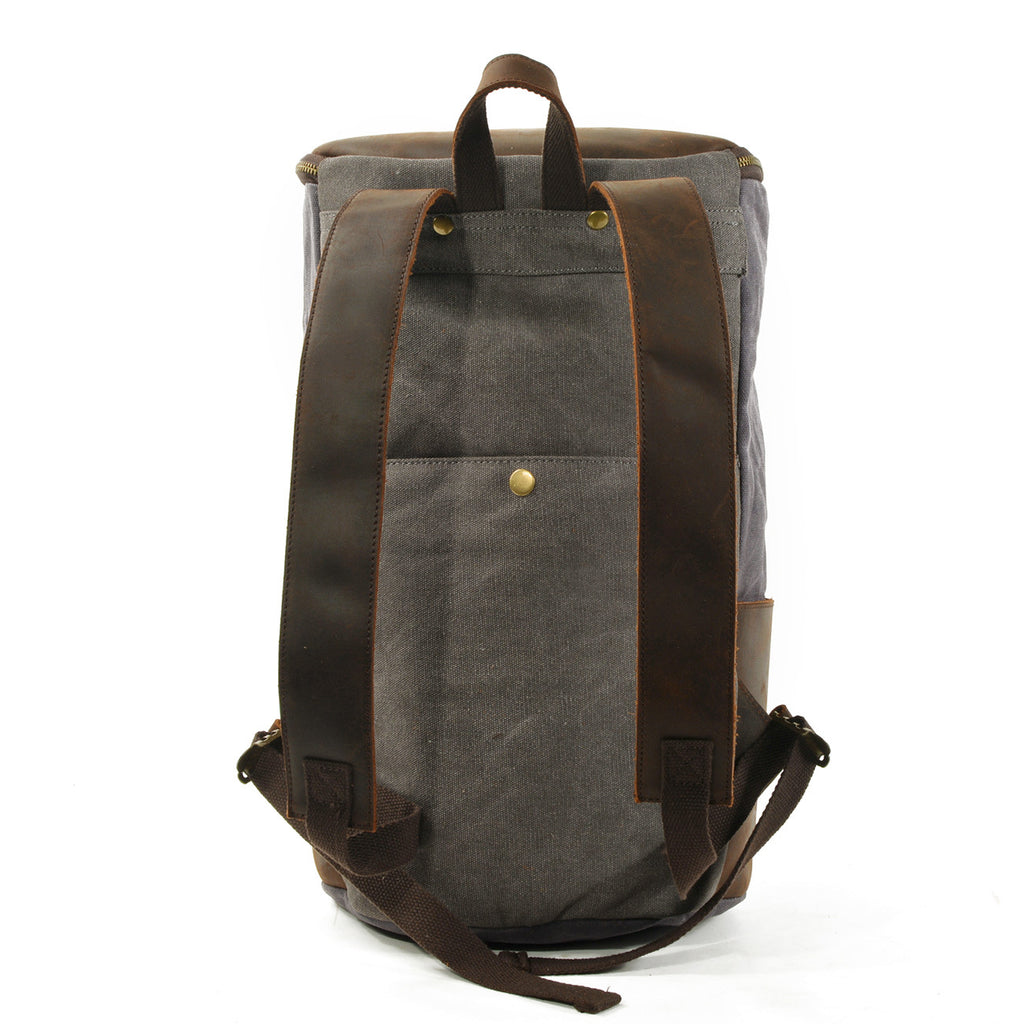 Halden Waxed Canvas Barrel Backpack in waxed canvas, detail view