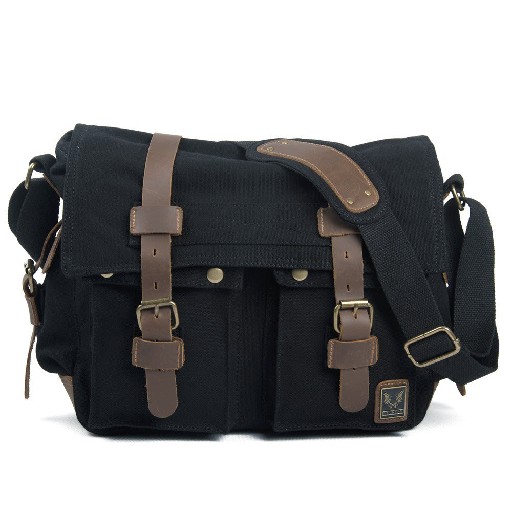 Fairfax Canvas Messenger in black cotton canvas — Khal Gold