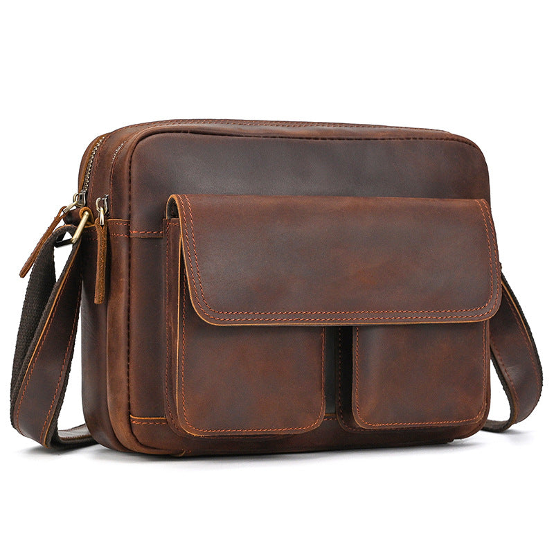 Whitehall Leather Shoulder Bag in reddish brown crazy horse leather — Khal Gold