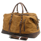 Waxed canvas travel bag showing full zip opening and twin handles