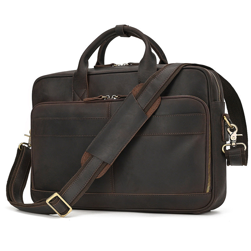 Mayfair Leather Briefcase in dark brown leather — Khal Gold