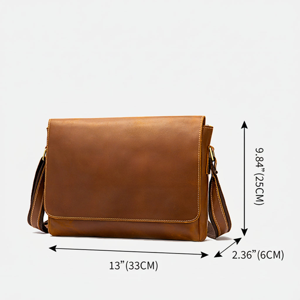 Camden Leather Satchel in brown crazy horse leather — Khal Gold