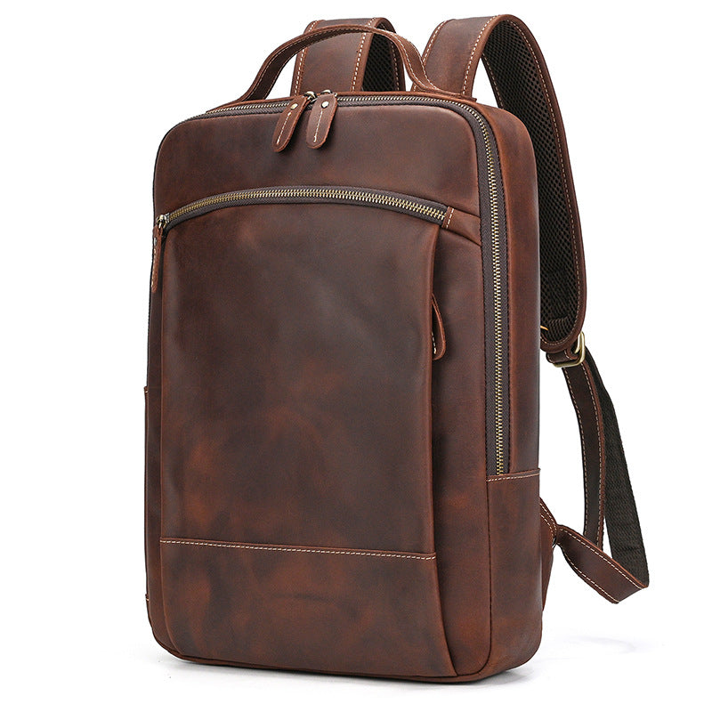 KHAL GOLD Metropolitan slim leather laptop backpack in Chestnut crazy horse cowhide