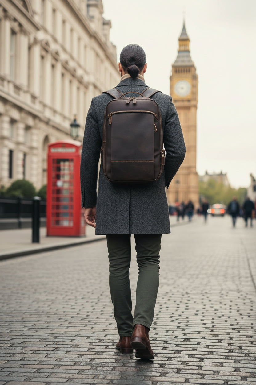 Metropolitan Leather Backpack in crazy horse leather, detail view