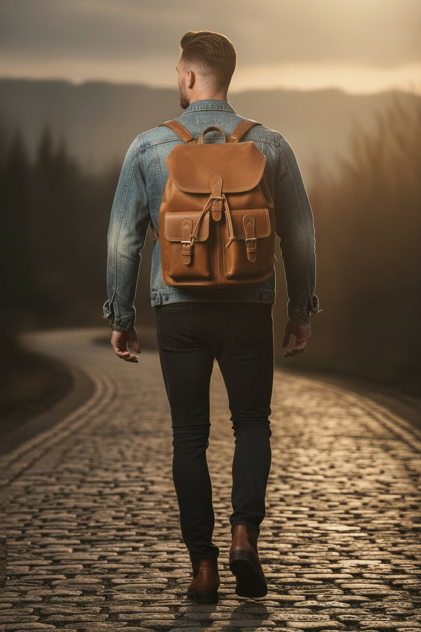 Forester Leather Rucksack, detail view