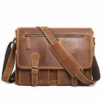 KHAL GOLD Bloomsbury leather A4 satchel in vintage brown crazy horse leather, front view