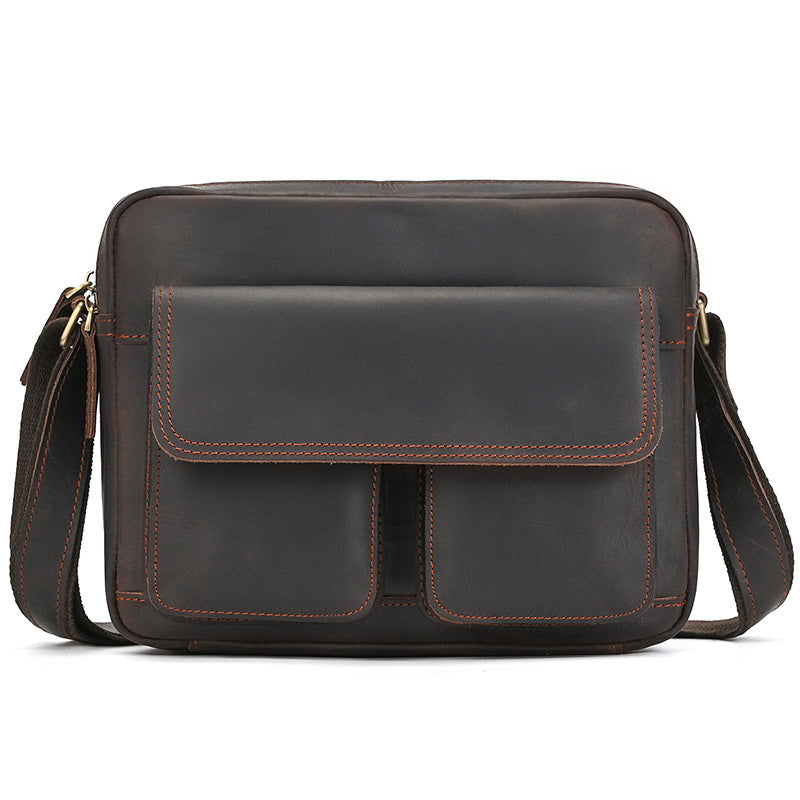 Whitehall Leather Shoulder Bag in dark brown crazy horse leather — Khal Gold