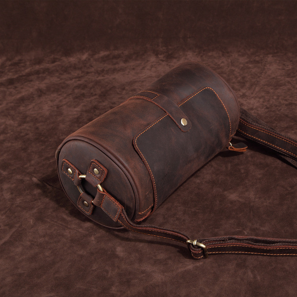 Dispatch Leather Cylinder Bag in dark coffee leather — Khal Gold