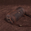 Dispatch Leather Cylinder Bag in dark coffee leather — Khal Gold