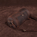 Dispatch Leather Cylinder Bag in dark coffee leather — Khal Gold