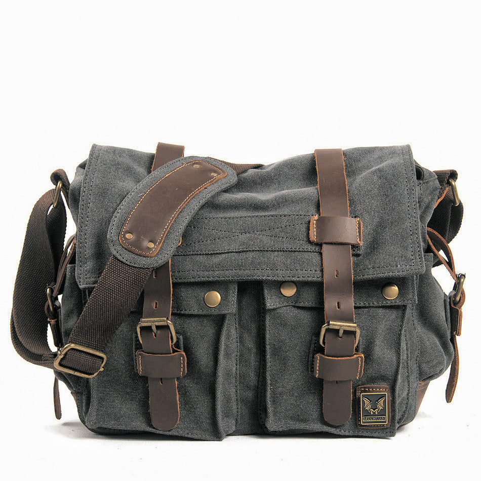 Fairfax Canvas Messenger in dark grey cotton canvas — Khal Gold