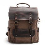 Brown cotton canvas rucksack, three-quarter view