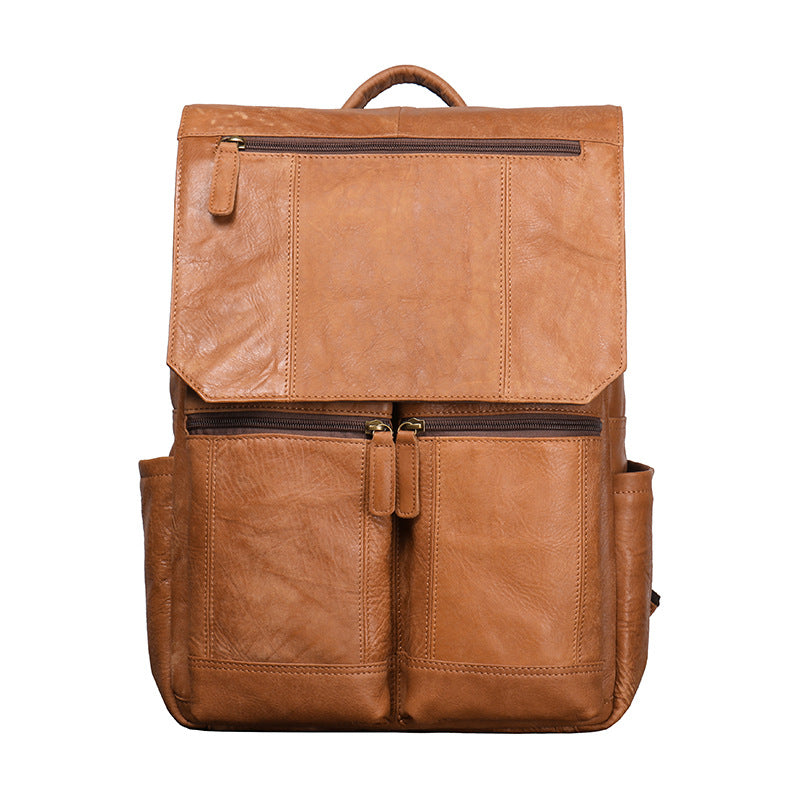 Interior of leather rucksack showing padded laptop sleeve