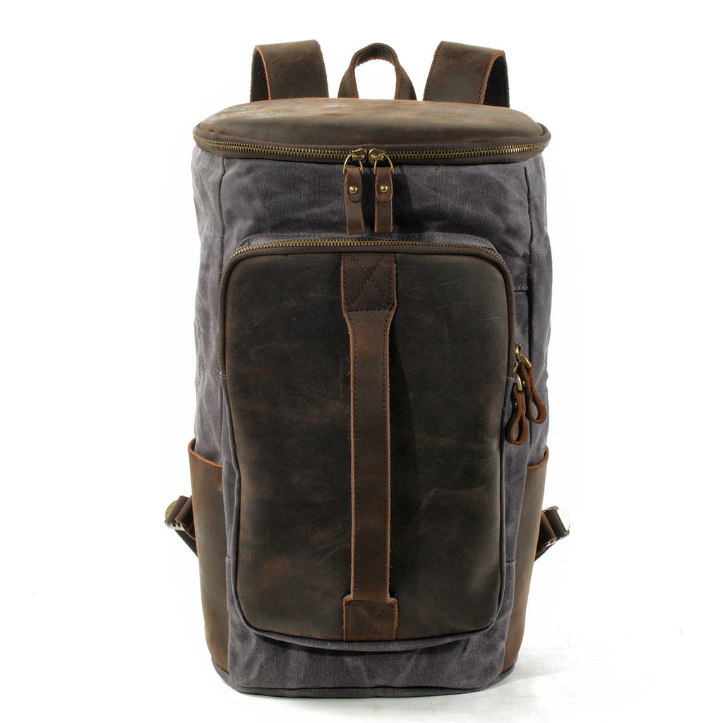 Halden Waxed Canvas Barrel Backpack in light grey waxed canvas — Khal Gold