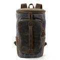 Halden Waxed Canvas Barrel Backpack in light grey waxed canvas — Khal Gold