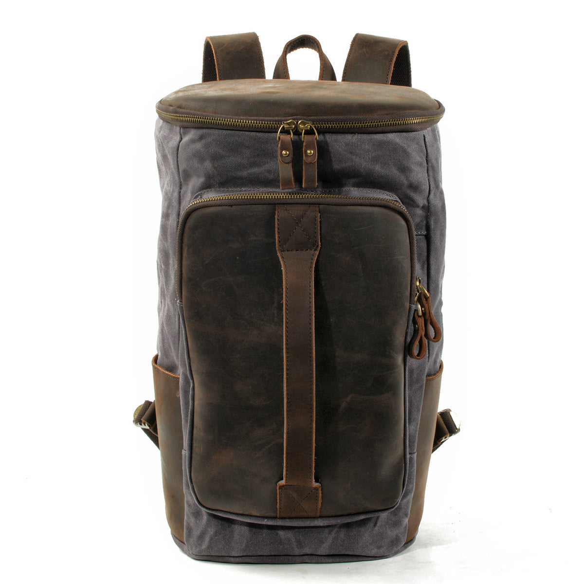 Halden Waxed Canvas Barrel Backpack in light grey waxed canvas — Khal Gold