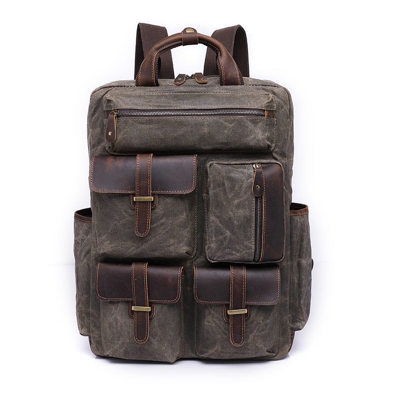 Endeavour Waxed Canvas Backpack in army green waxed canvas — Khal Gold