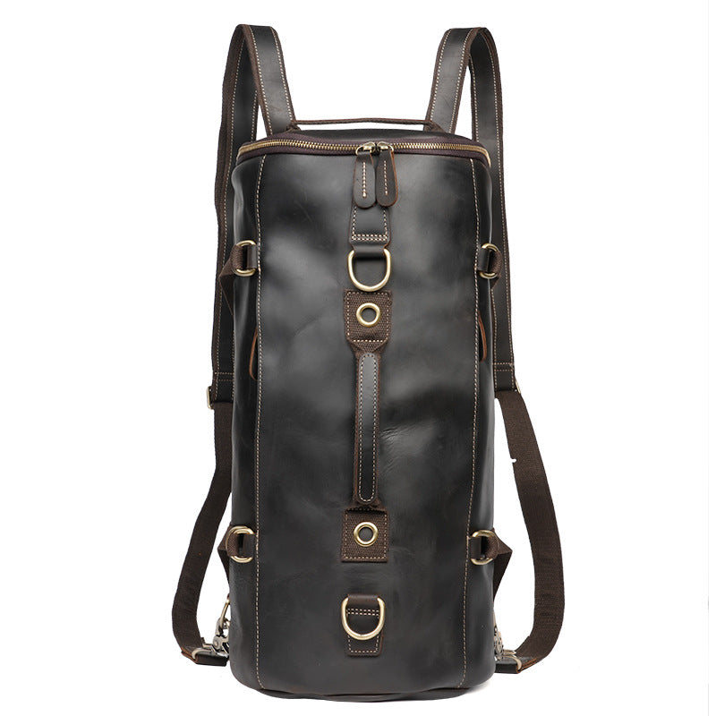 Drayton Leather Barrel Backpack in dark brown leather — Khal Gold