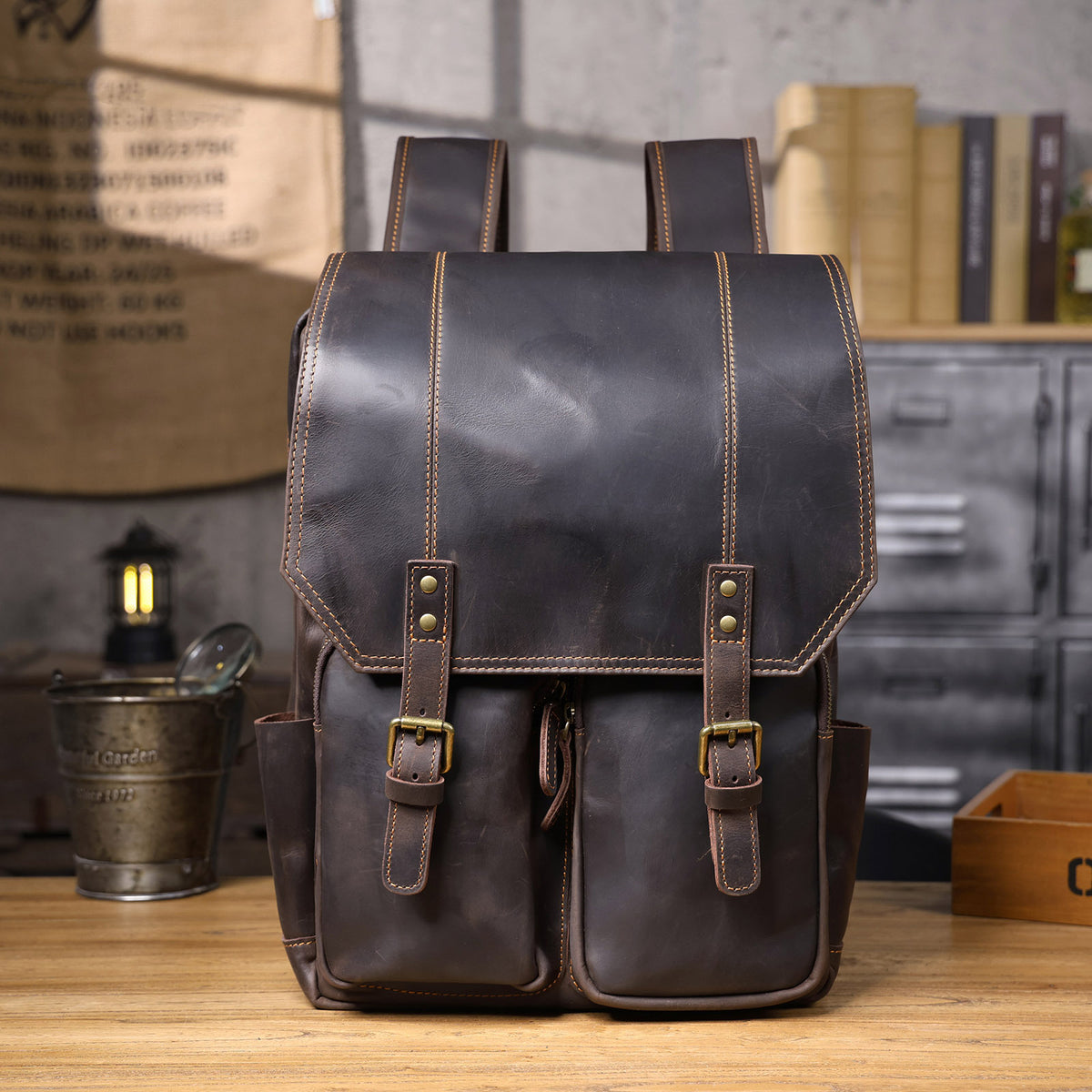 Summit Leather Rucksack in brown leather — Khal Gold