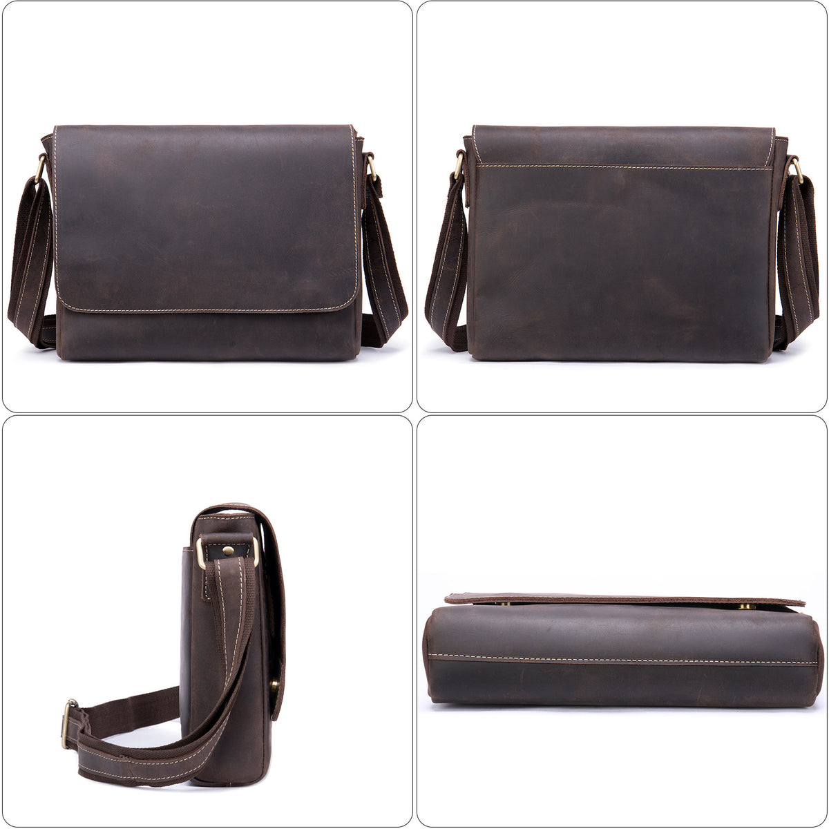 Camden Leather Satchel in crazy horse leather, detail view