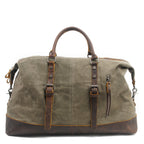 Brown waxed canvas carryall with crazy horse cowhide handles