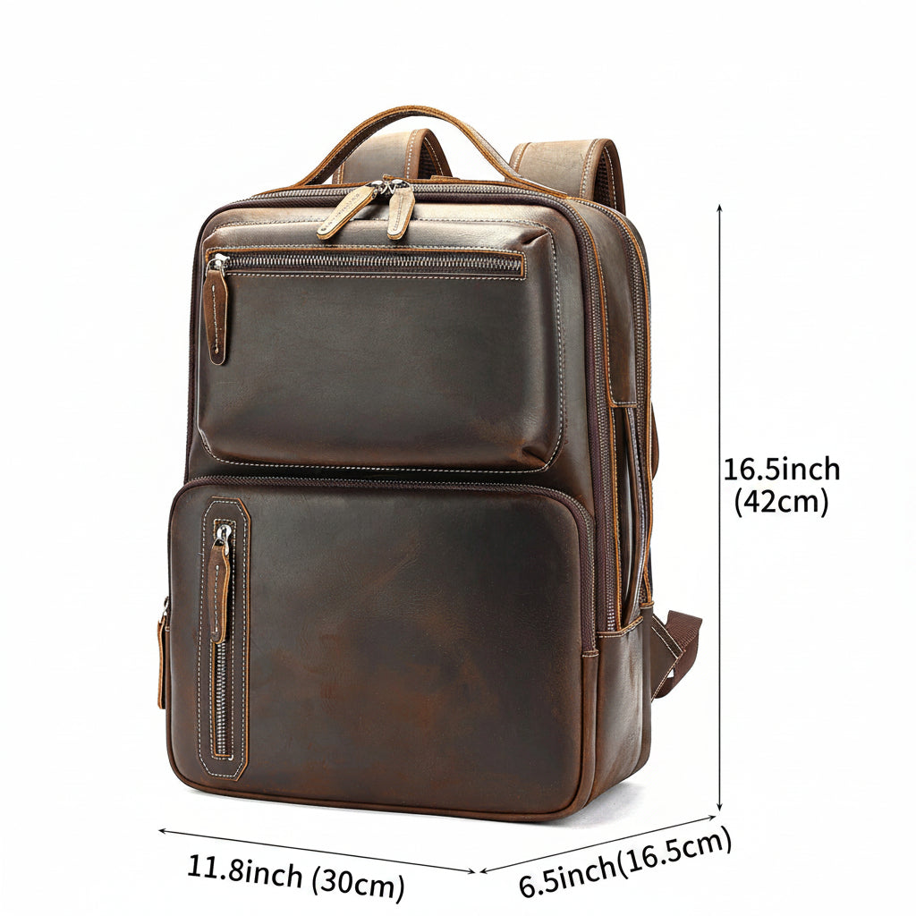 Chancery Leather Backpack in crazy horse leather, detail view