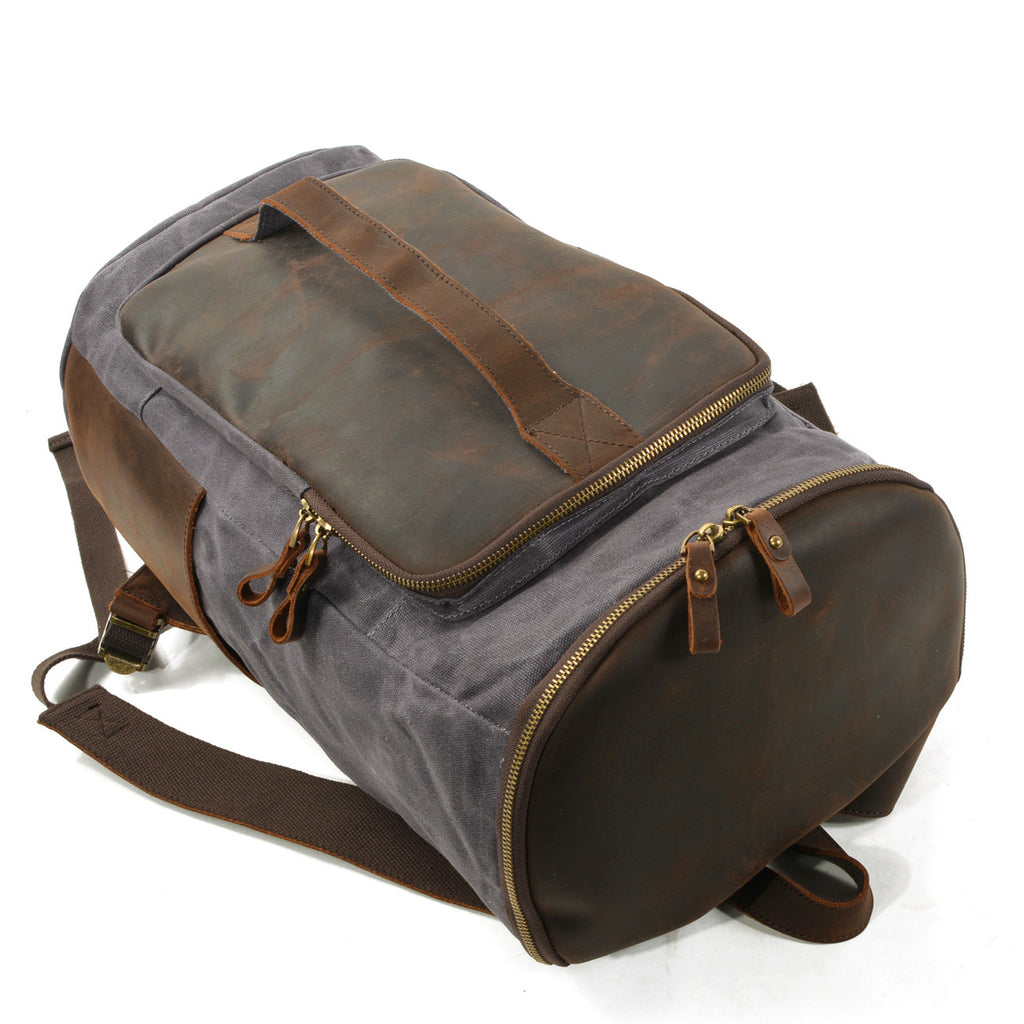 Halden Waxed Canvas Barrel Backpack in waxed canvas, detail view