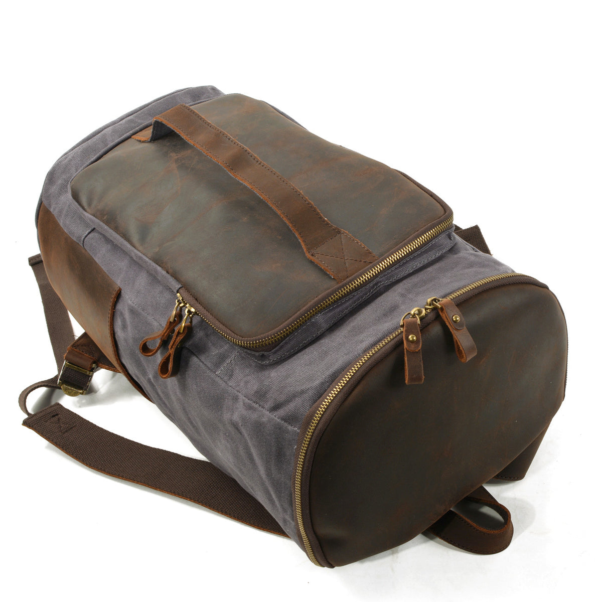 Halden Waxed Canvas Barrel Backpack in waxed canvas, detail view