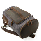 Halden Waxed Canvas Barrel Backpack in waxed canvas, detail view