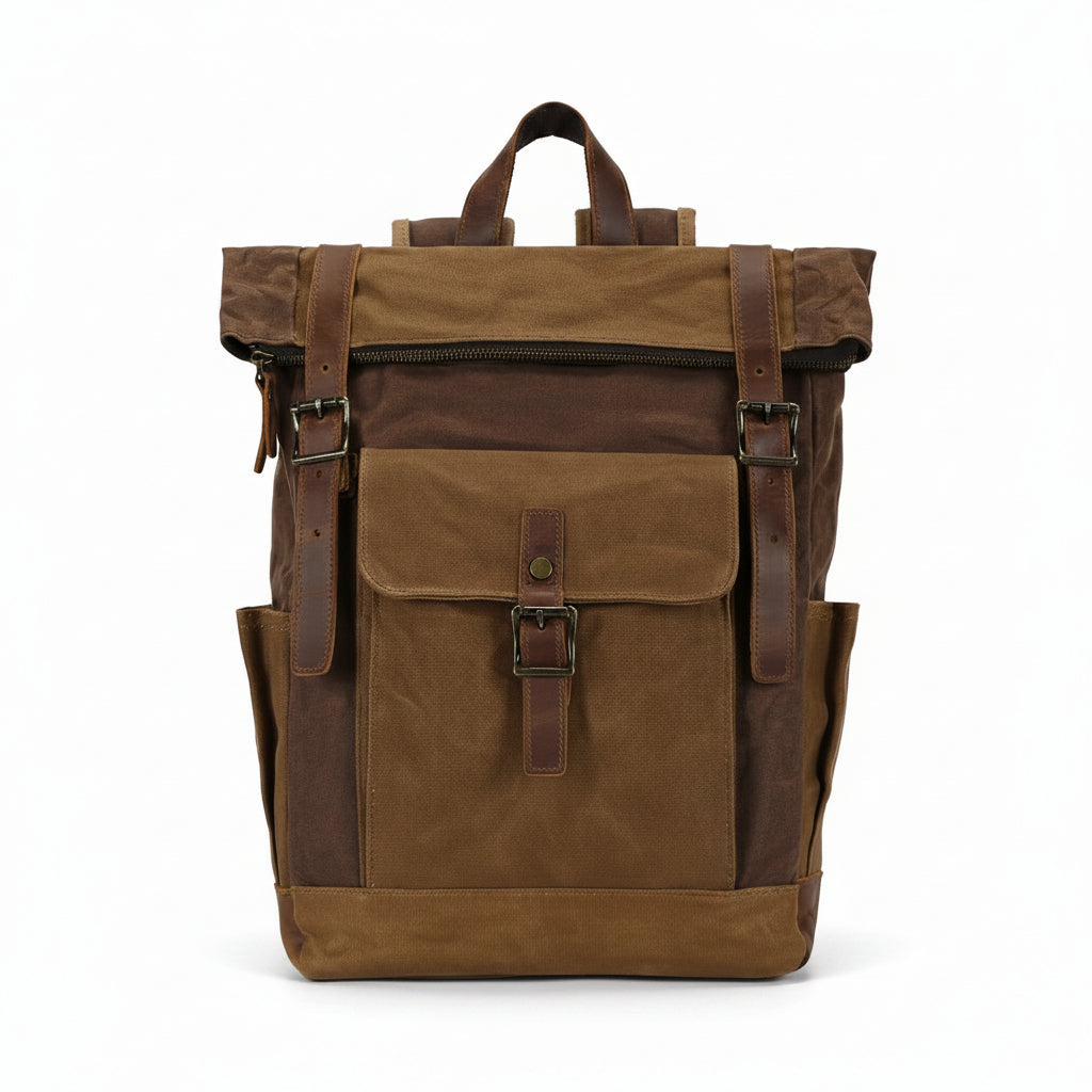 Ashcroft Waxed Canvas Roll-Top in brown waxed canvas — Khal Gold