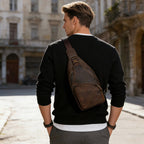 Ranger Leather Sling Bag in cowhide, side view showing the single adjustable strap — Khal Gold