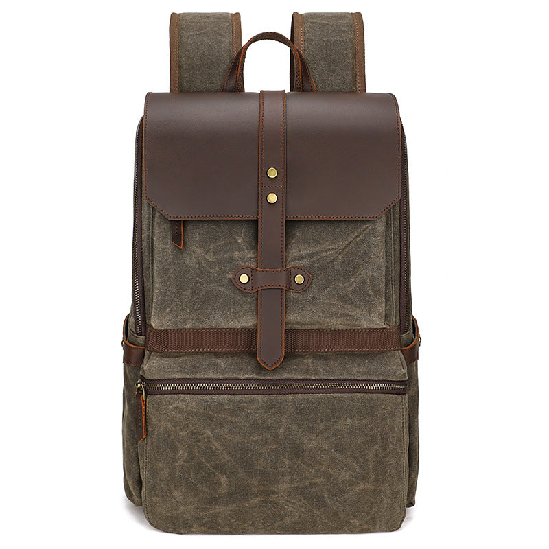 Earth yellow batik canvas daypack, three-quarter view
