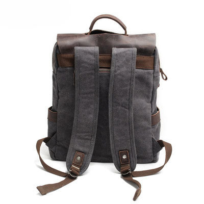 Rear view of college backpack with padded adjustable shoulder straps