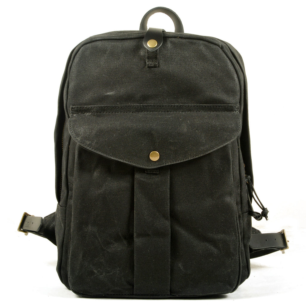 Alderley Waxed Canvas Daypack in black waxed canvas — Khal Gold