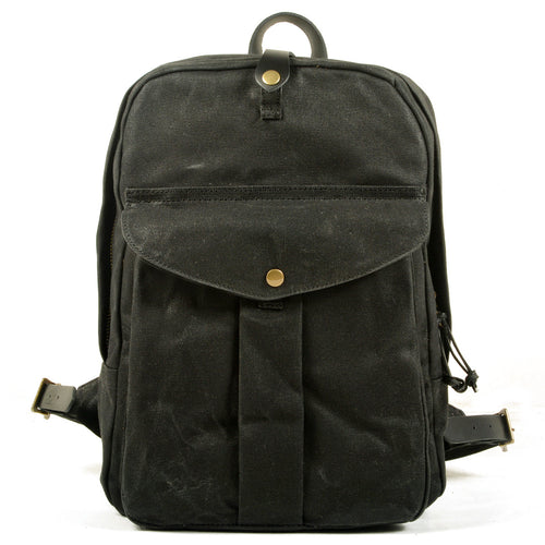 Alderley Waxed Canvas Daypack in black waxed canvas — Khal Gold