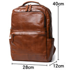 Black leather travel backpack with stitched top handle