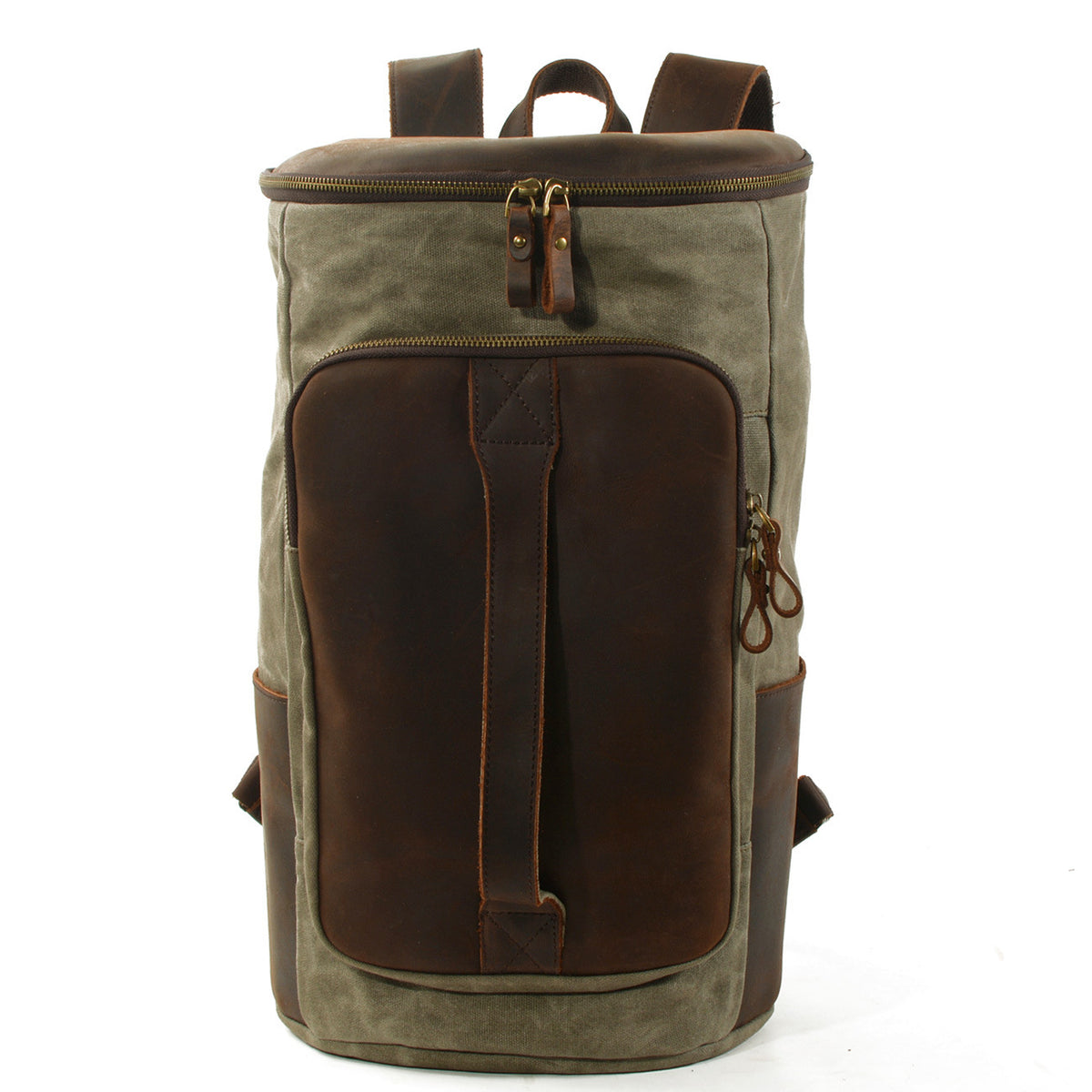 Halden Waxed Canvas Barrel Backpack in army green waxed canvas — Khal Gold