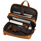Langham Leather Backpack open, showing the padded laptop compartment — Khal Gold